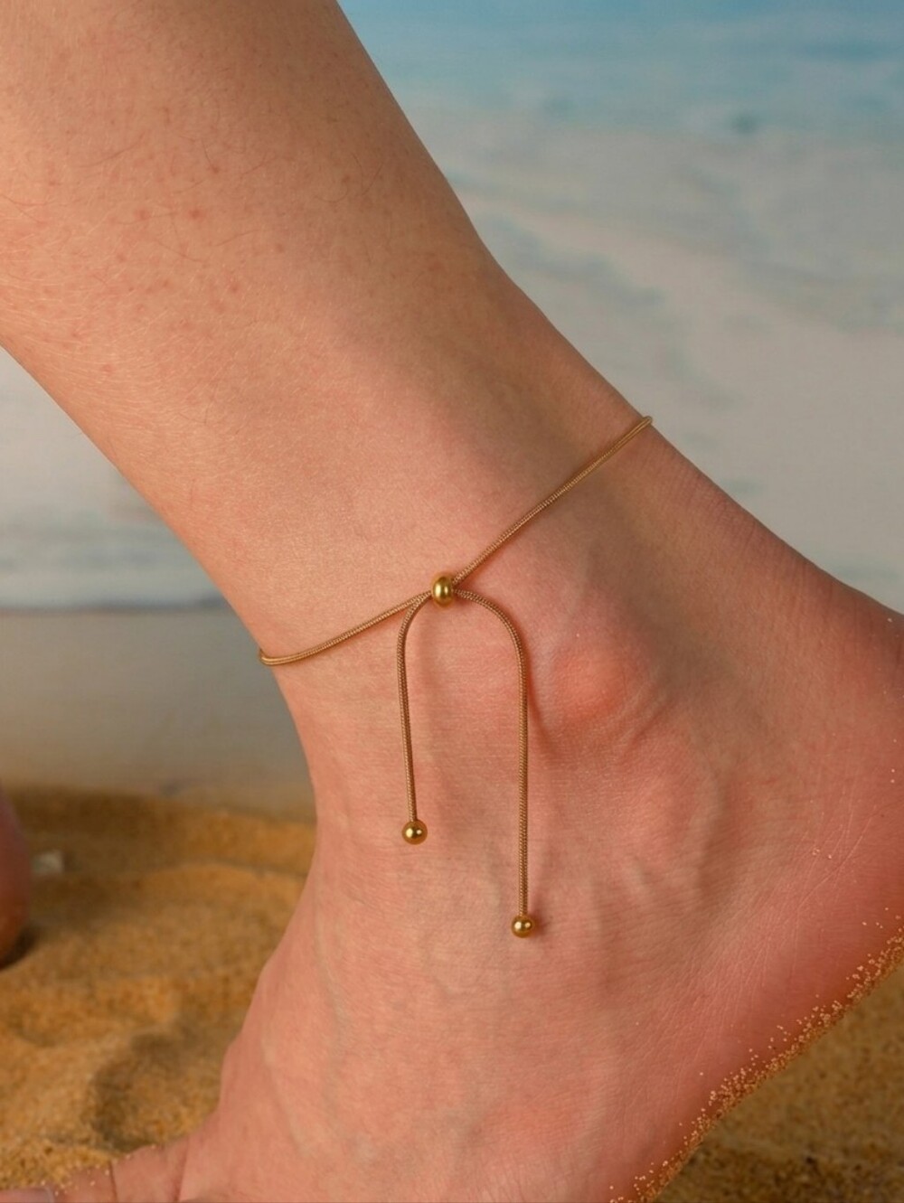 Stainless Steel Minimalist Gold Tone Adjustable Slider Ankle Bracelet